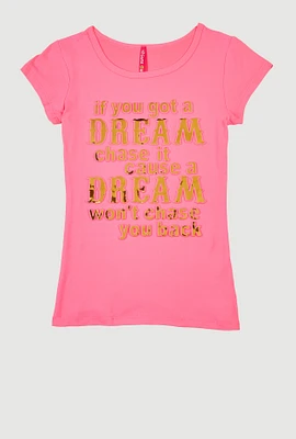 Girls 3D Embossed Dream Graphic Tee, Pink, Size 7-8