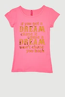 Girls 3D Embossed Dream Graphic Tee, Pink, Size 7-8