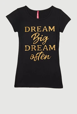 Girls 3D Dream Big Foil Screen Graphic Tee, Black, Size 7-8