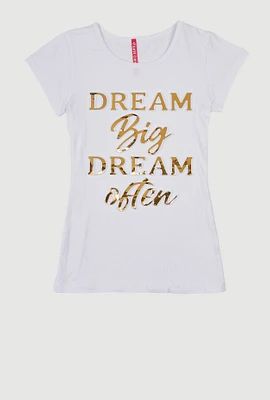 Girls 3D Dream Big Foil Screen Graphic Tee, White, Size 10-12