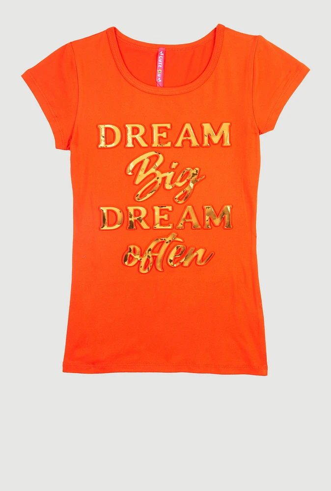 Girls 3D Dream Big Foil Screen Graphic Tee, 10-12