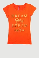 Girls 3D Dream Big Foil Screen Graphic Tee, 10-12