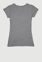 Girls 3D Cute and Boujee Foil Graphic Tee, Grey, Size 10-12