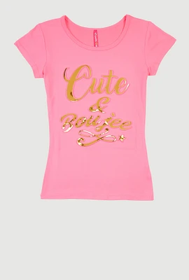 Girls 3D Cute and Boujee Foil Graphic Tee, Pink, Size 14-16