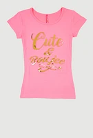 Girls 3D Cute and Boujee Foil Graphic Tee, Pink, Size 14-16