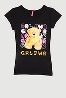 Girls GRL PWR 3D Foil Graphic Tee, Black, Size 7-8