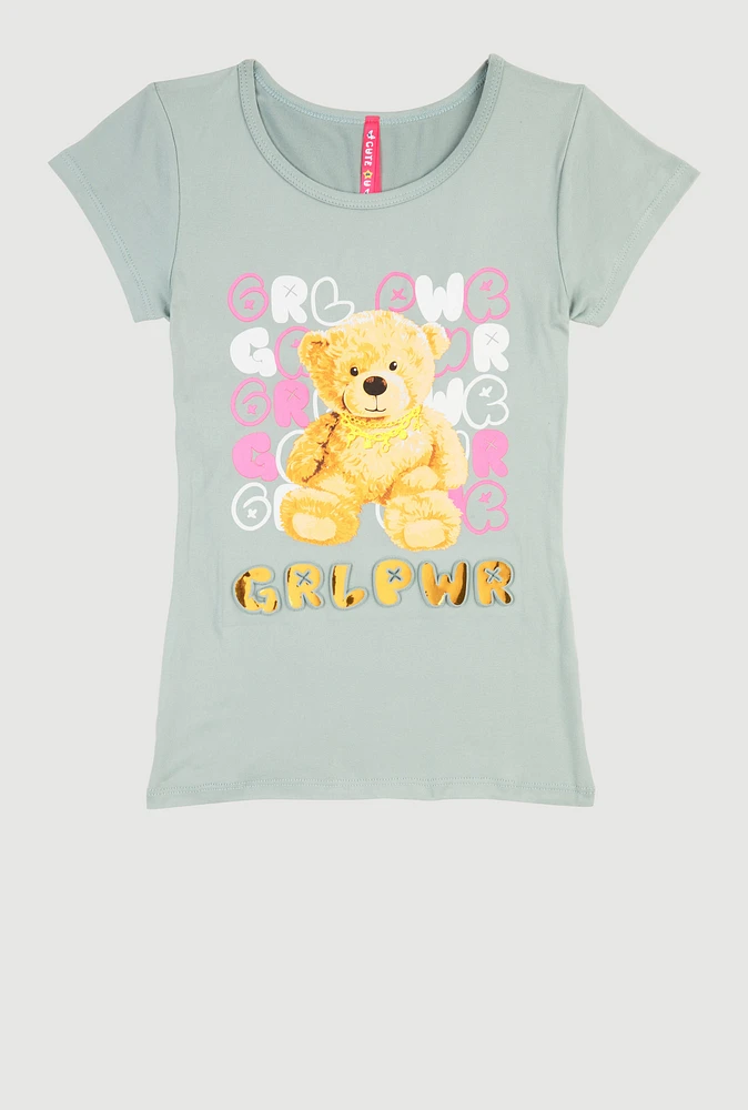 Girls GRL PWR 3D Foil Graphic Tee, Green, Size 14-16