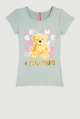 Girls GRL PWR 3D Foil Graphic Tee, Green, Size 14-16