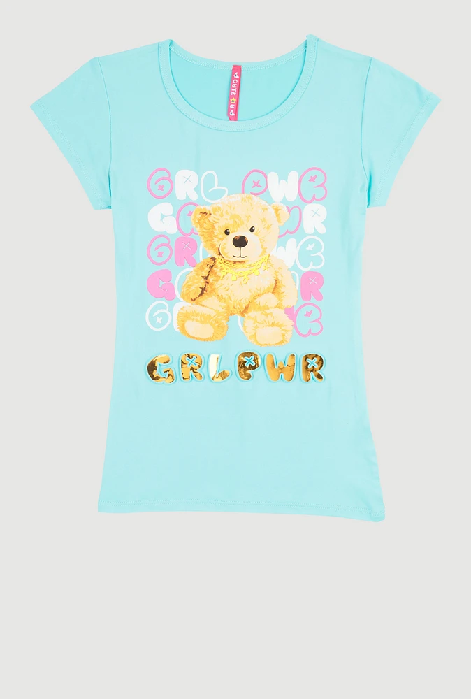 Girls GRL PWR 3D Foil Graphic Tee, Blue, Size 7-8