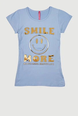 Girls 3D Smile More Foil Screen Graphic Tee, Blue, Size 14-16