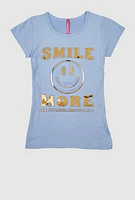 Girls 3D Smile More Foil Screen Graphic Tee, Blue, Size 14-16