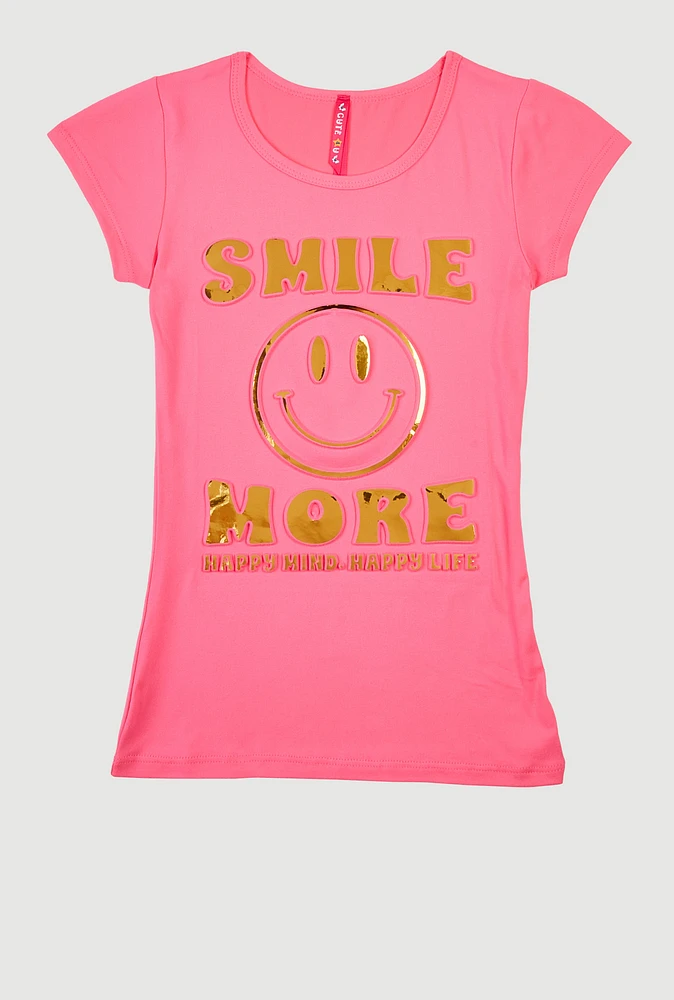 Girls 3D Smile More Foil Screen Graphic Tee, Pink, Size 14-16