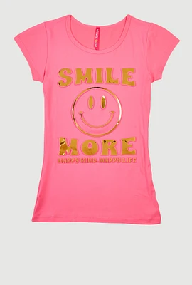 Girls 3D Smile More Foil Screen Graphic Tee, Pink, Size 14-16