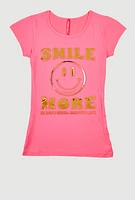 Girls 3D Smile More Foil Screen Graphic Tee, Pink, Size 14-16