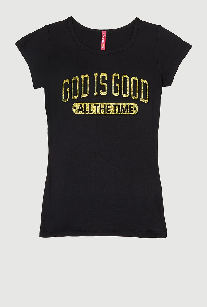 Girls God Is Good 3D Foil Graphic Tee,