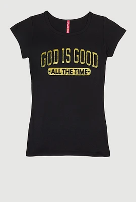 Girls God Is Good 3D Foil Graphic Tee,