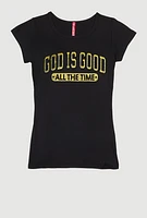 Girls God Is Good 3D Foil Graphic Tee,