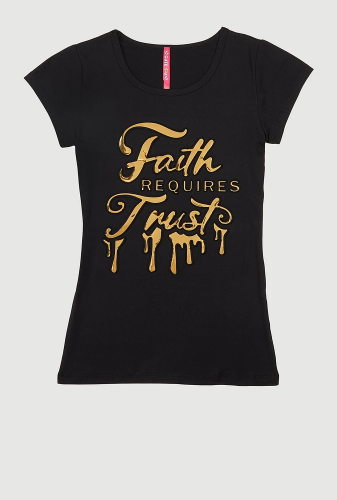 Girls 3D Faith Requires Trust Foil Screen Graphic Tee,