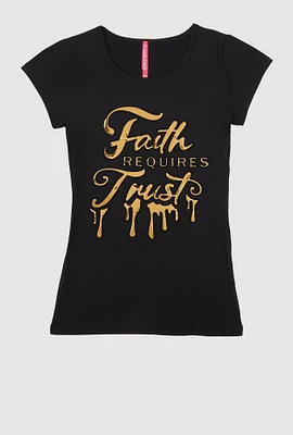 Girls 3D Faith Requires Trust Foil Screen Graphic Tee,