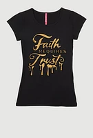 Girls 3D Faith Requires Trust Foil Screen Graphic Tee, 7-8