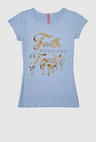 Girls 3D Faith Requires Trust Foil Screen Graphic Tee, Blue, Size 7-8