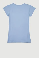 Girls 3D Embossed Faith Graphic Tee, Blue, Size 7-8