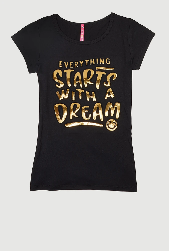 Girls Everything Starts With A Dream Tee, Black, Size 7-8