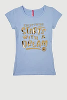 Girls Everything Starts With A Dream 3D Foil Tee, Blue, Size 7-8