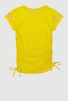 Girls Good Vibes Ruched Graphic Top, Yellow, Size 10-12