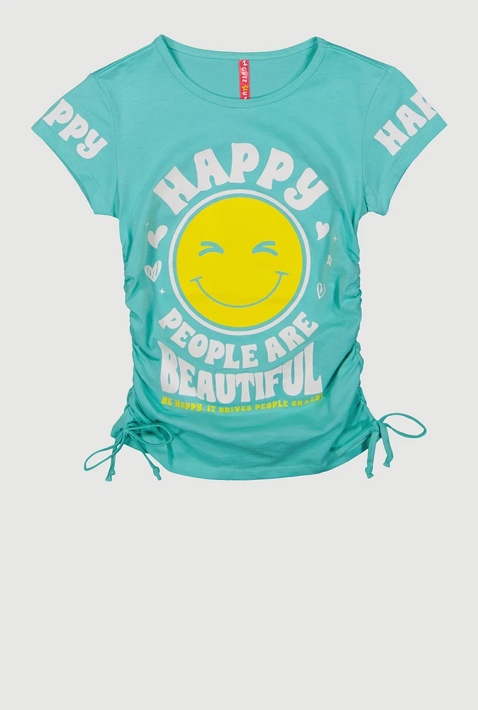 Girls Happy People Are Beautiful Graphic Tee, Green,