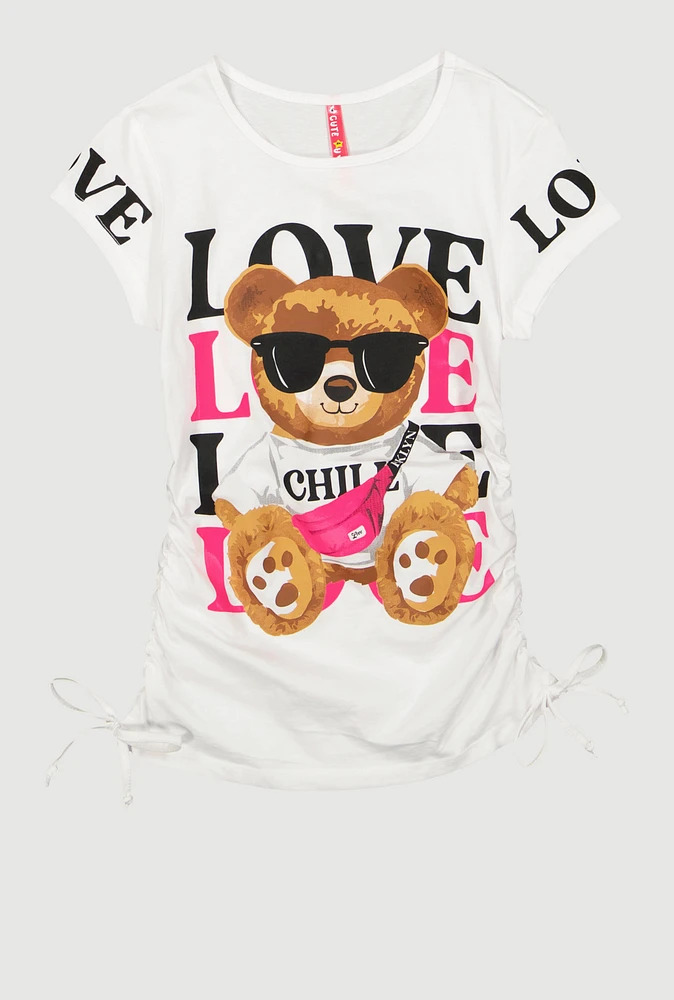 Girls Love Bear Graphic Tee, White, Size 14-16