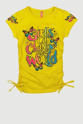 Girls Can Change The World Ruched Tee, Yellow, Size 7-8