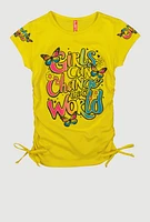 Girls Can Change The World Ruched Tee, Yellow, Size 7-8