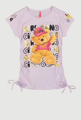 Girls Girl Gang Teddy Bear Foil Graphic Tee, Purple, Size 14-16