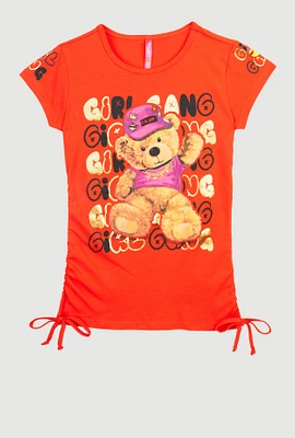 Girls Girl Gang Teddy Bear Foil Graphic Tee,