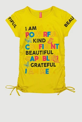 Girls Beautiful Graphic Ruched Tee, Yellow, Size 14-16