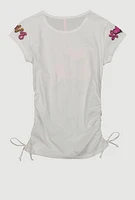 Girls Love More Worry Less Ruched Tee, White,