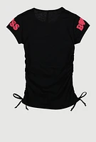 Girls Boss Graphic Ruched Tee, Black, Size 7-8