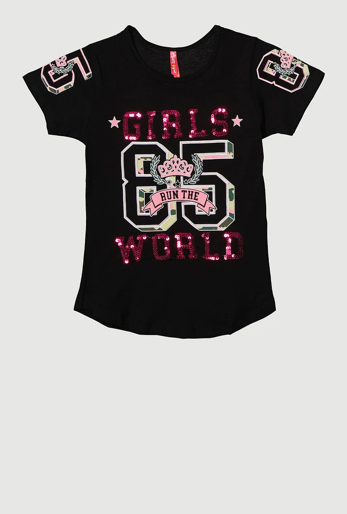 Girls Sequin World Graphic Tee,