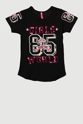 Girls Sequin World Graphic Tee,