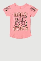 Girls Sequin Girls World Graphic Tee, Pink, Size 10-12