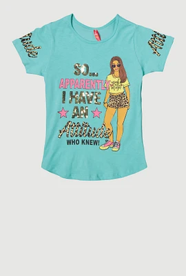 Girls Sequin Attitude Graphic Tee, Blue, Size 14-16