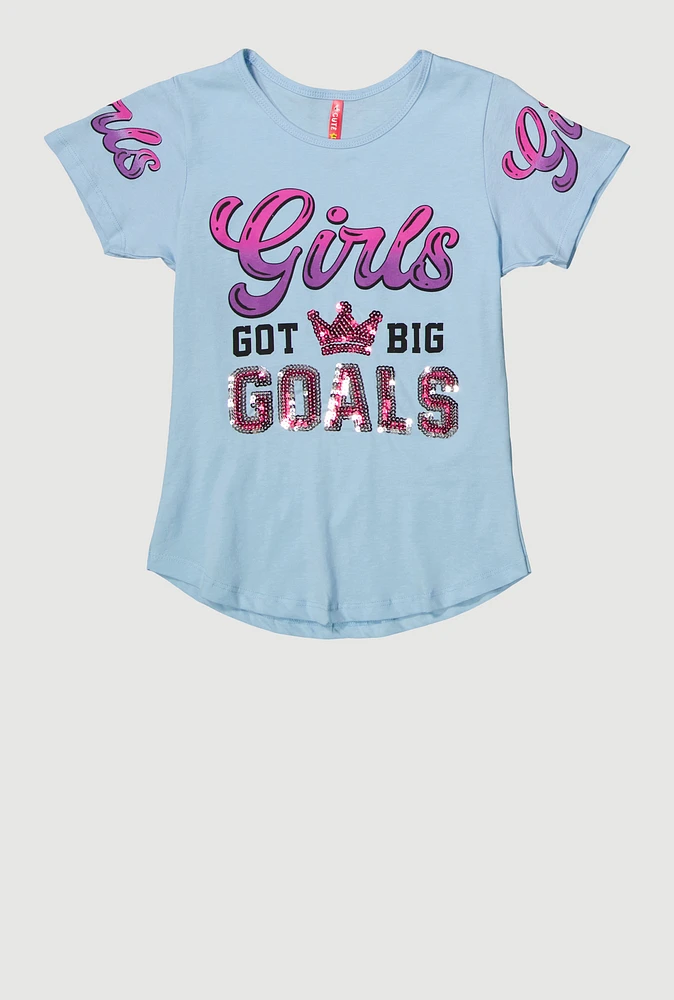 Girls Sequin GOALS Graphic Tee,