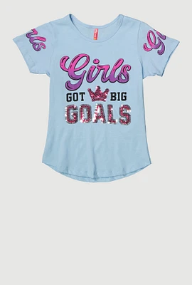 Girls Sequin GOALS Graphic Tee,