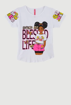 Girls Sequin Living My Blessed Life Graphic Tee,