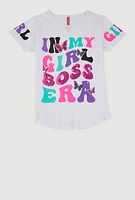 Girls Sequin Boss Era Graphic Tee, White, Size 14-16