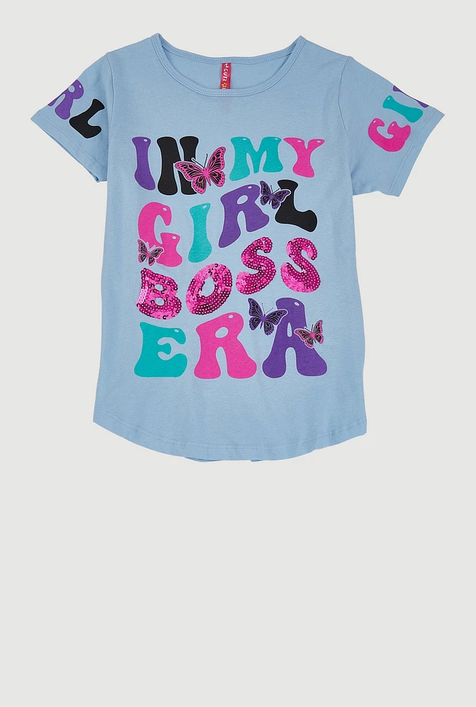 Girls Sequin Boss Era Graphic Tee, Blue, Size 10-12