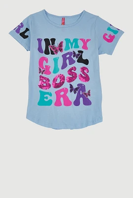 Girls Sequin Boss Era Graphic Tee, Blue, Size 10-12