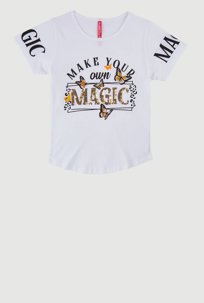 Girls Sequin Magic Graphic Tee, White, Size 10-12