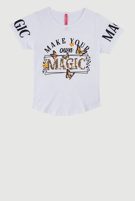 Girls Sequin Magic Graphic Tee, White, Size 10-12